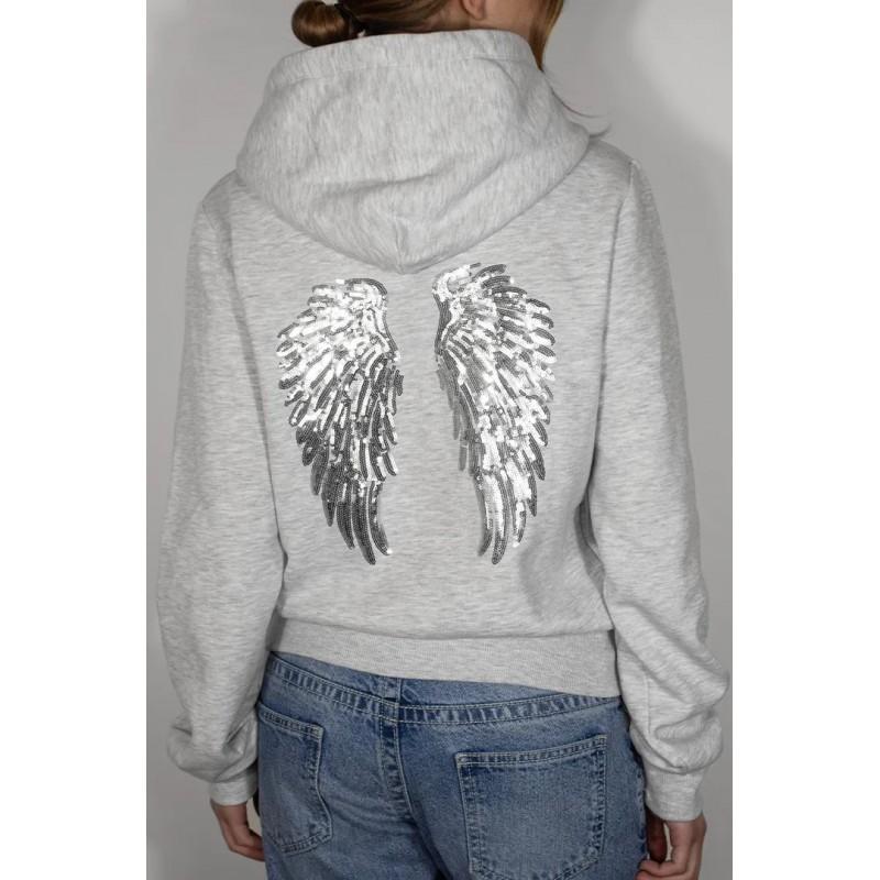 Womens Casual Tracksuit Set With Sequin Wing Embroidery Solid Color Hoodie Pants Streetwear Outfit