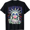 Brushstroke Statue of Liberty Blowing Bubble Gum 4th of July T-Shirt