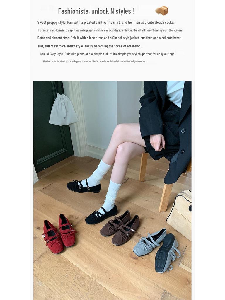 Mary Janes aus Leder im Retro-Stil mit eckiger Spitze - Flacher Absatz, Bequeme Damen-Abendschuhe 2025