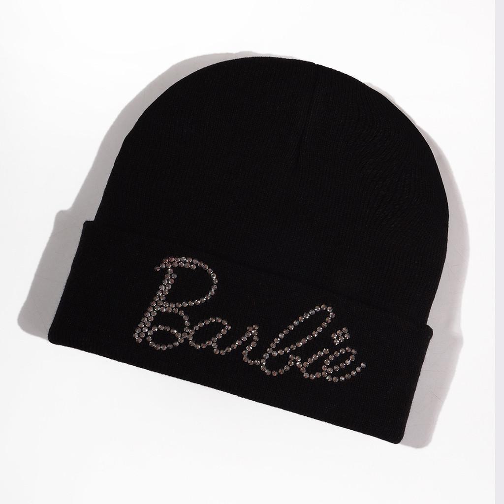 Solid Fashionable Color Knitted Hat With Alphabet Rhinestone Decor For Daily