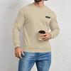 Men's Long-sleeved Plaid Shirt Men's Round Neck Solid Color Sweatshirt Top