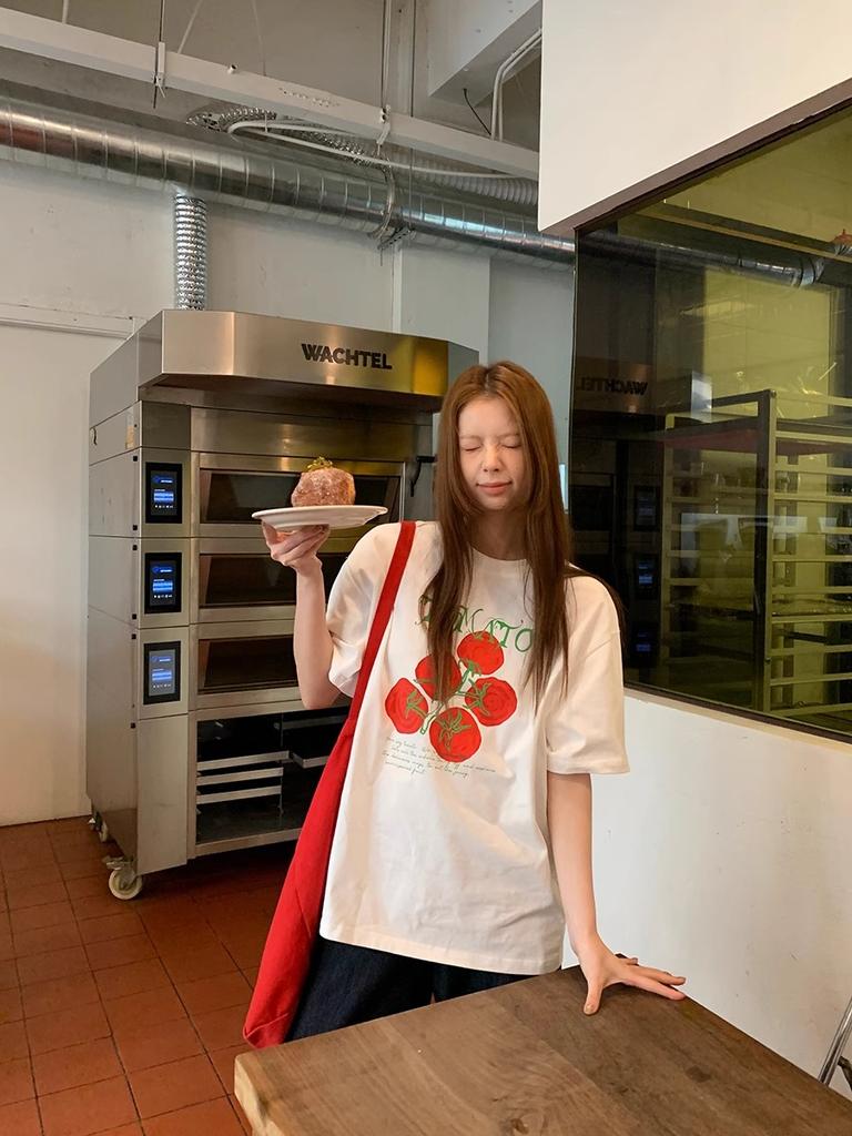 American Vintage Short Sleeve Pure Cotton T-Shirt Women's Summer Loose Plus Size Trendy Leisure Printed Casual Round Neck Top