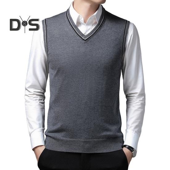 

Осень-зима мужской свитер с V-образным вырезом, трикотажный однотонный эластичный трикотажный свитер без рукавов средней длины, формальный деловой стиль, свитер L серый