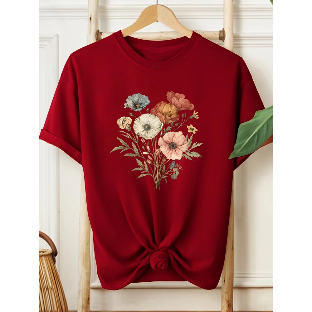 Fashion Flower Print Women's Short Sleeve Daily Cotton Comfort T-Shirts Women’s