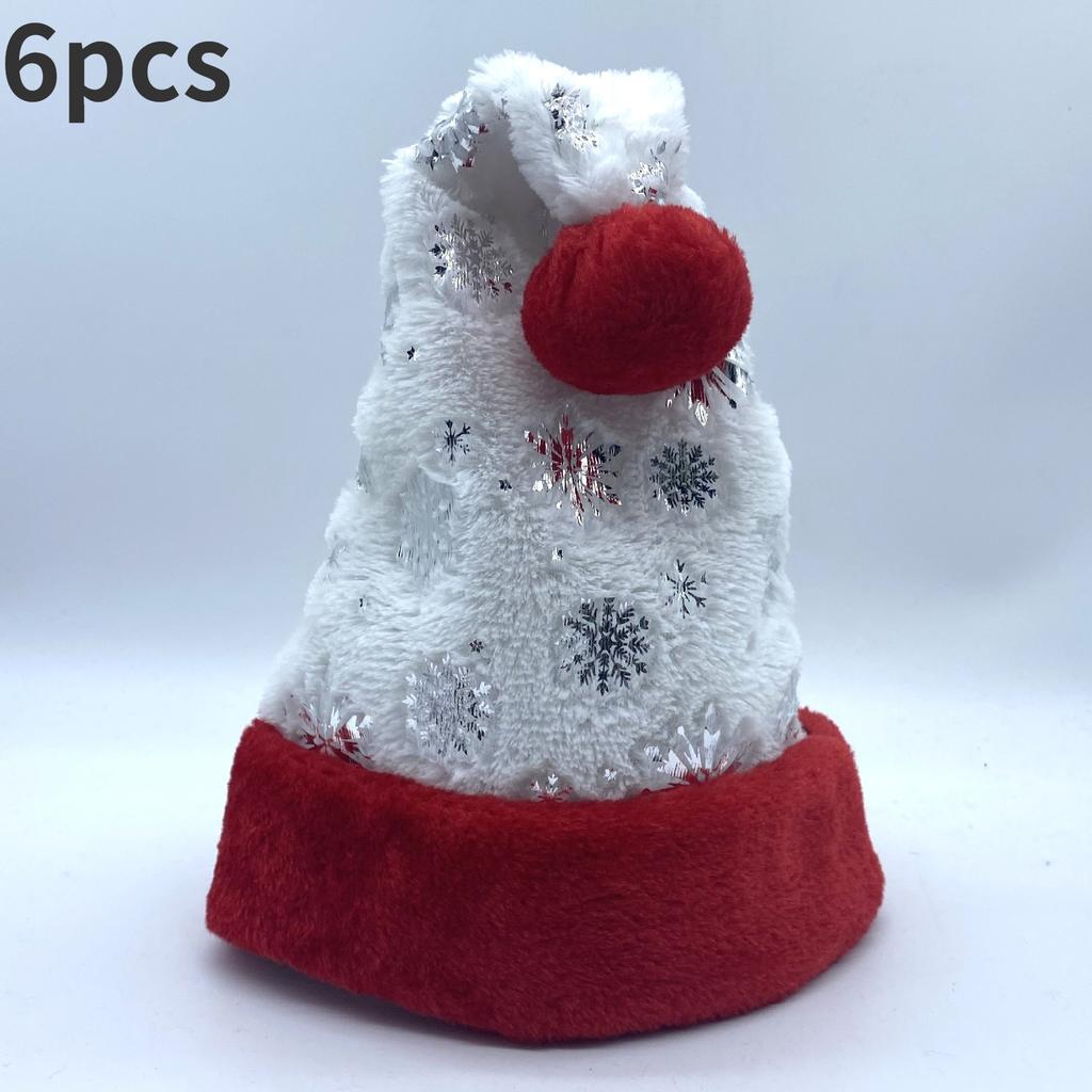 6pcs Christmas Hat Hot Stamping Snowflake White Red Plush Personalized Christmas Hat Holiday Decoration Plush Material