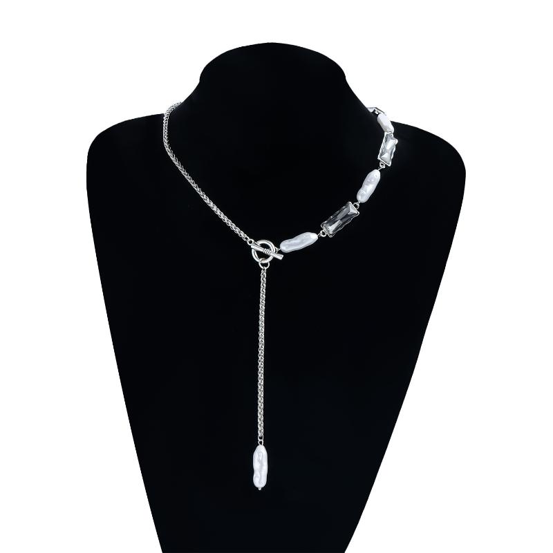 Elegant Pearl Black Diamond Necklace Irregular Beads Chain Choker Pendant Necklace Wedding Party Jewelry Gift