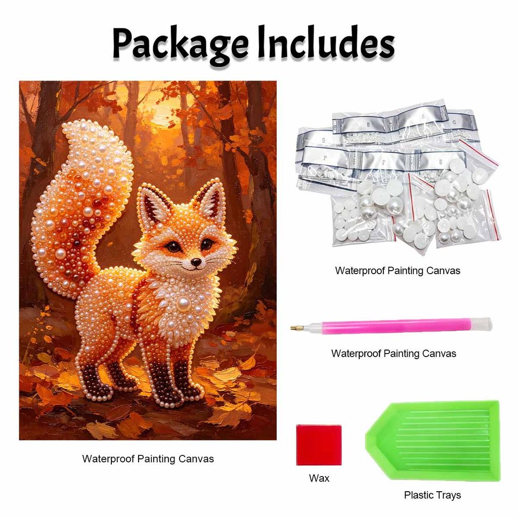 DIY Framed Pearl Painting Kit Cute Autumn Forest Fox Sparkling Bead Art Canvas Ready To Display Desk Decor Gift Perfect Present