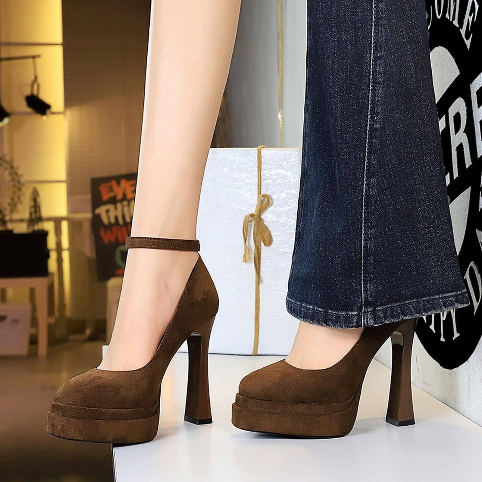 Women s Color Pumps Round Toe High Block Heel Strap Shoes 37 4880₽