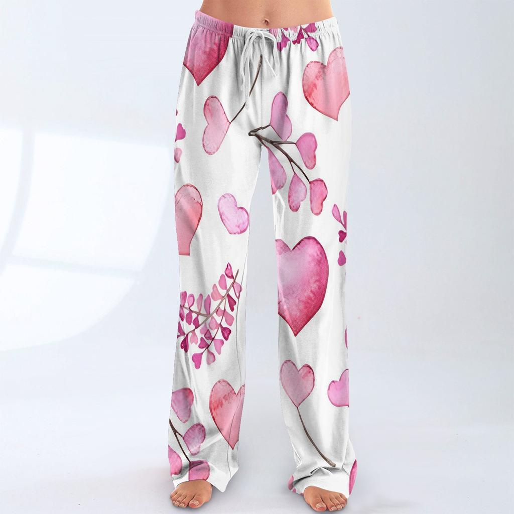 Womens Pajama Pants Sleepwear Casual Drawstring Elastic Waist Pants Comfy Straight Yoga Loose Trousers