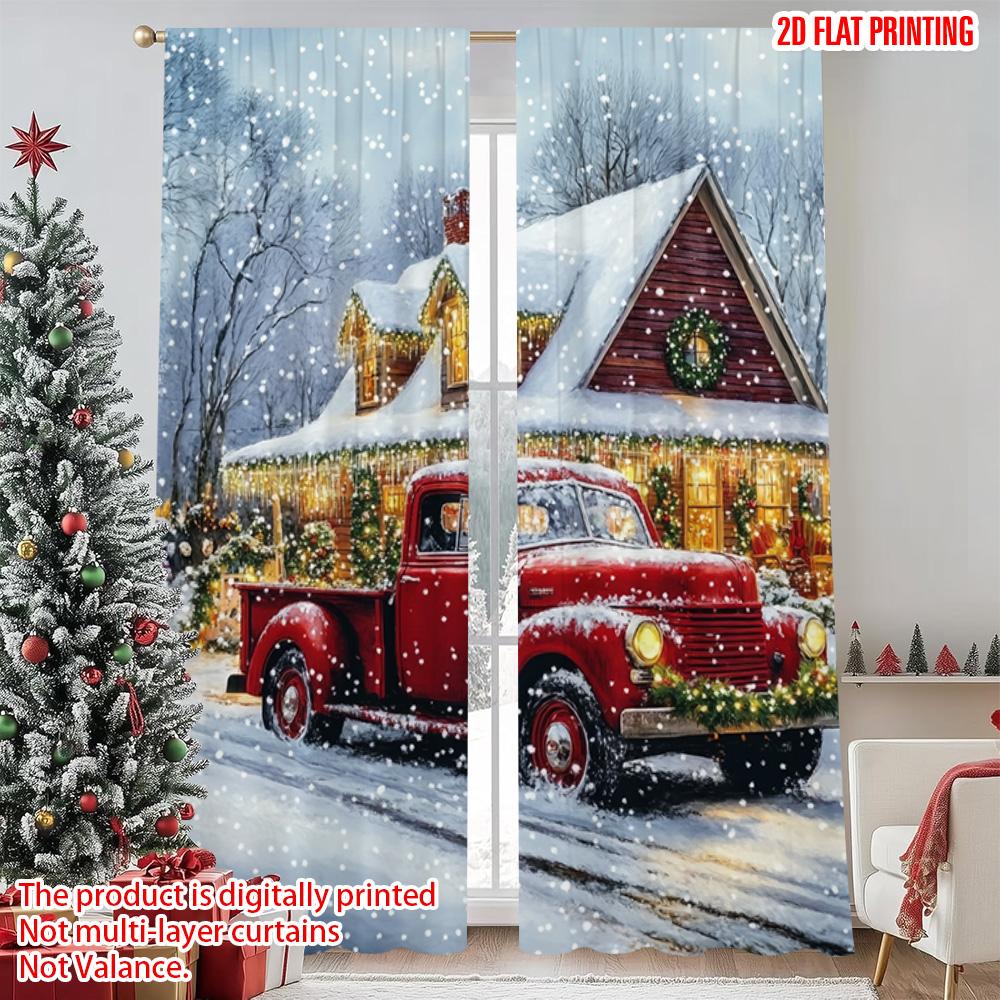 

2pcs 2D flat printing Merry Christmas Party Curtains European architecture Versatile Fabric Without Electricity Festive Curtains 52.50×116.00 CM 2pcs