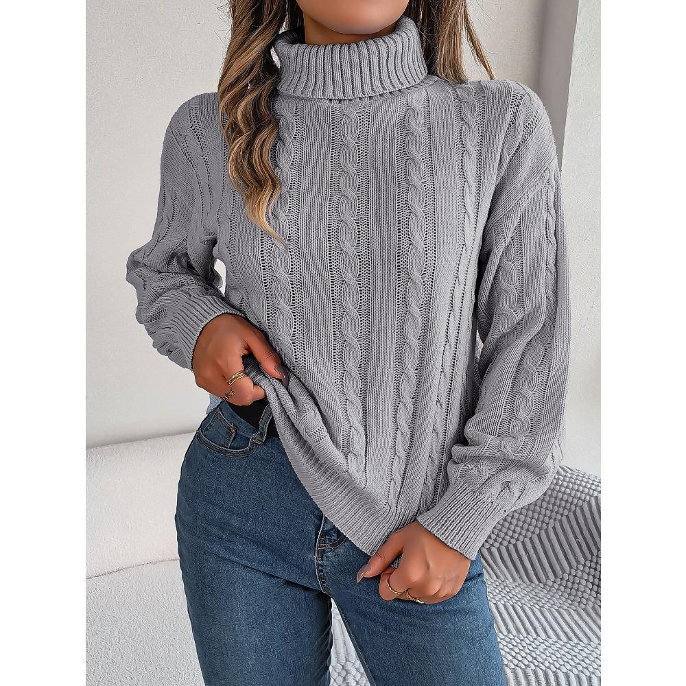 Podzimní a zimní ležérní jednobarevný rolák s dlouhým rukávem