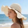 (Einheitsgröße, beige) Damen Sommerstrohhut Eleganter Floppy-Hut mit breiter Krempe Strandkappe Leichter Spitzen-Sonnenhut