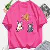 Three Cats Climbing Upwards And Escaping Print T-Shirt Women Soft Y2K T Shirts Cotton Casual Woman Clothes Crewneck Oversize Top