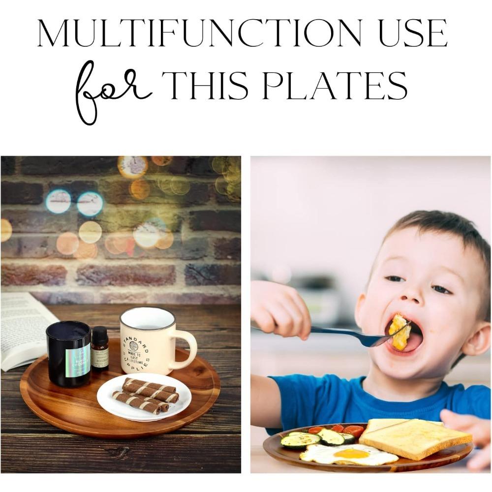 20/25cm Kulatý dřevěný podnos z akáciového dřeva Snadno se čistí, Podnos na pizzu a salát, Podnos na ovoce a dezerty, Podnos na svačinu, Stohovatelný, Opakovaně použitelný