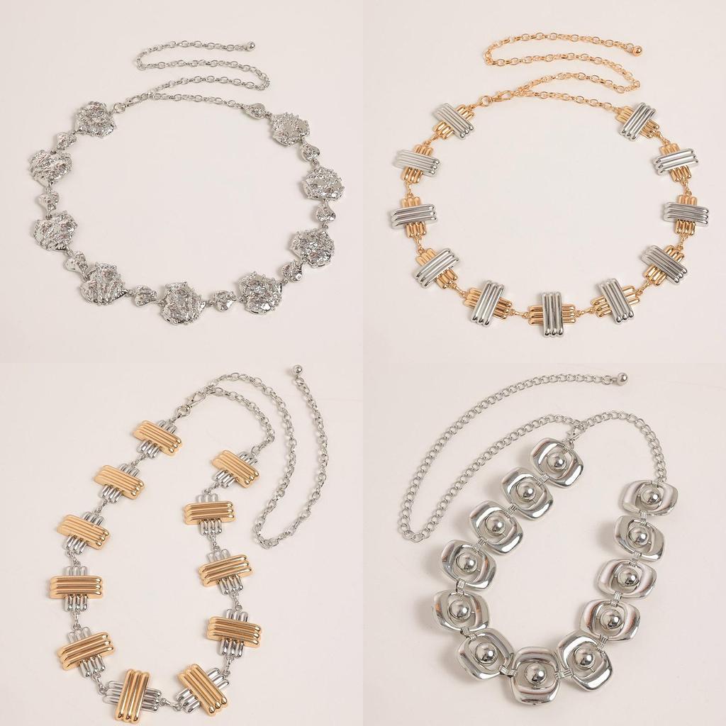 Geometric Metal Waist Chain For Women With Hook Closure Fashion Hip Belt Accessory