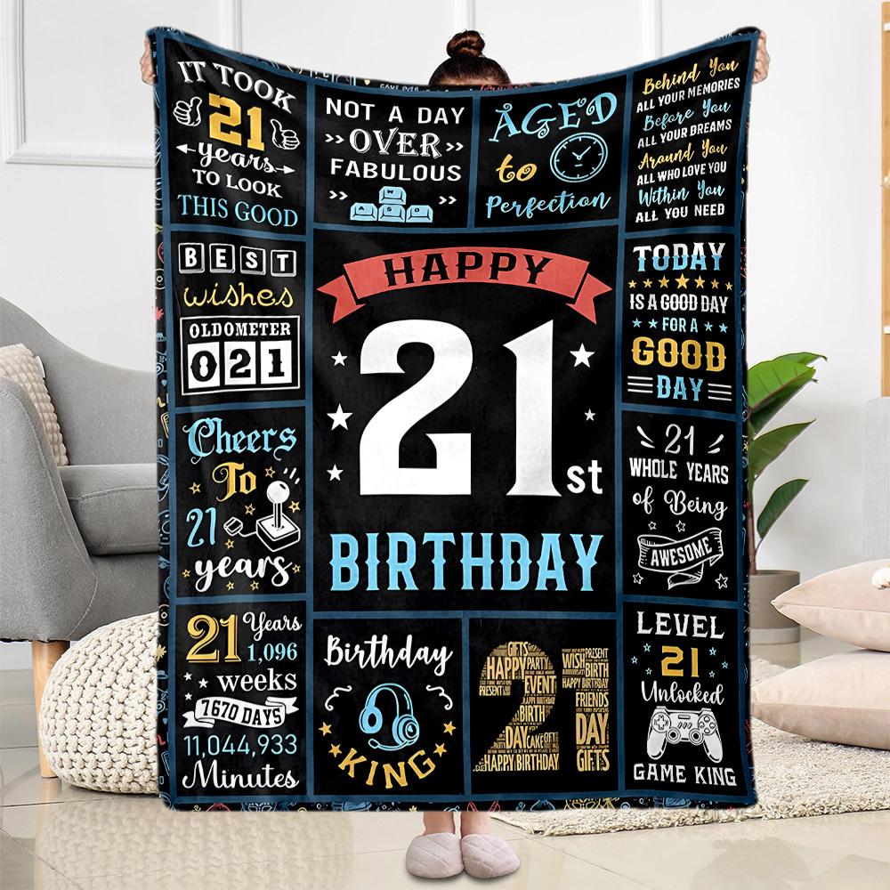 1pc 21th Birthday Celebration Blanket Soft and Warm for Sofa Office Camping Travel Livingroom Great Gift for Friends and Family Comfortable