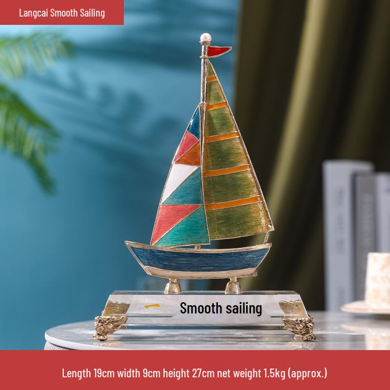 Cloisonné Enamel Sailboat Ornament - Elegant Office or Home Decor Gift