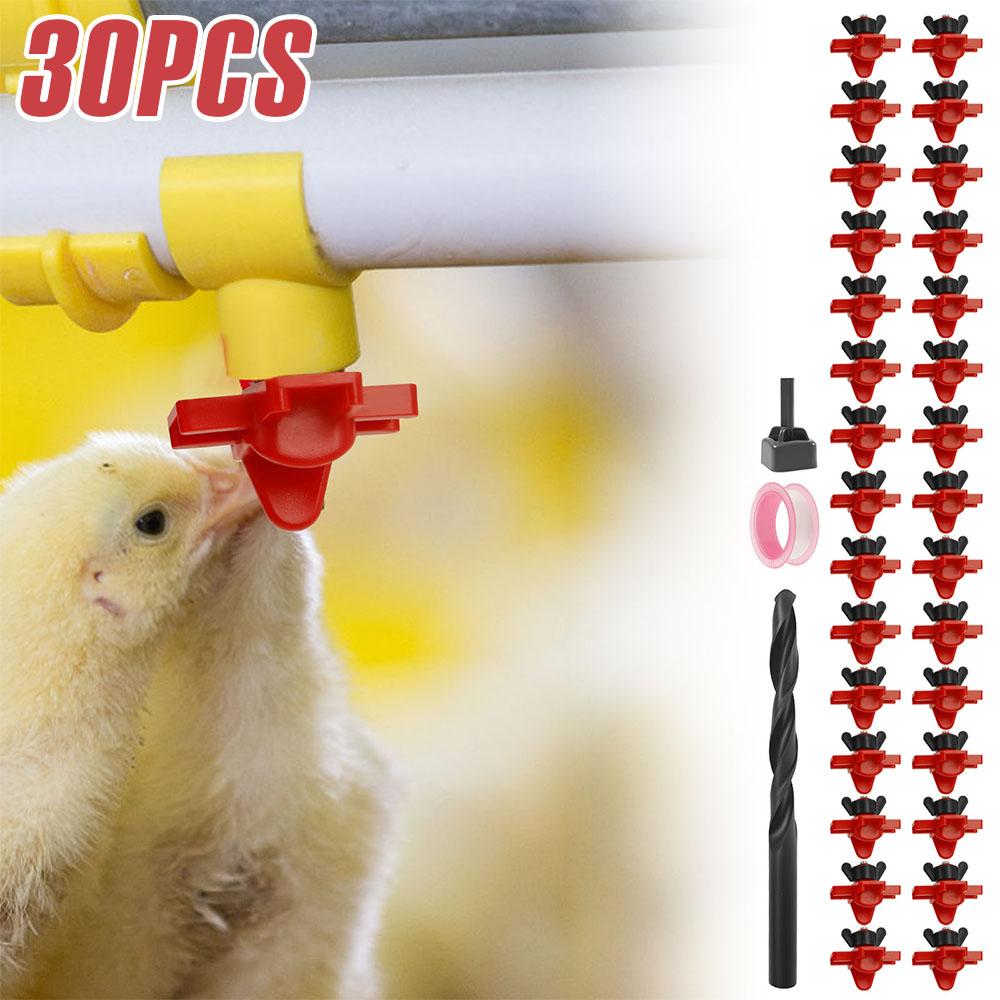 30 Pcs Chicken Water Nipples Set Saving Water Horizontal Side Mount Nipples Drinker Leak Proof Chicken Poultry Watering Tool