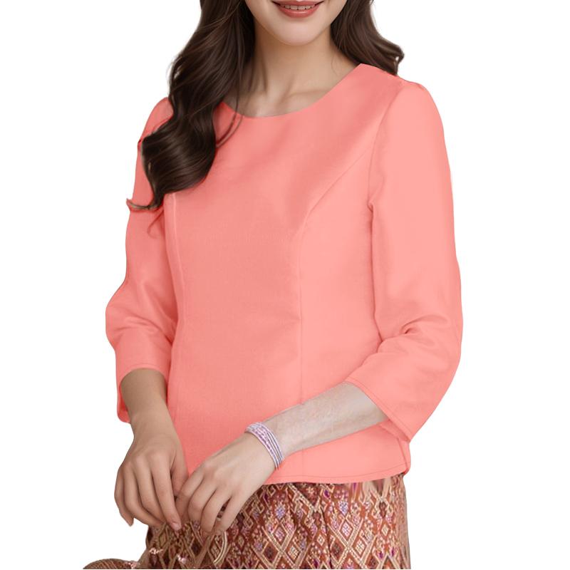 ZANZEA Damen Freizeit Rundhals Einfarbig 3/4 Ärmel Bluse