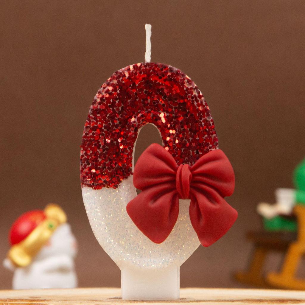 Xi Yin Birthday Number Candles 0-9, Creative Red Bow Design for Cake Decoration