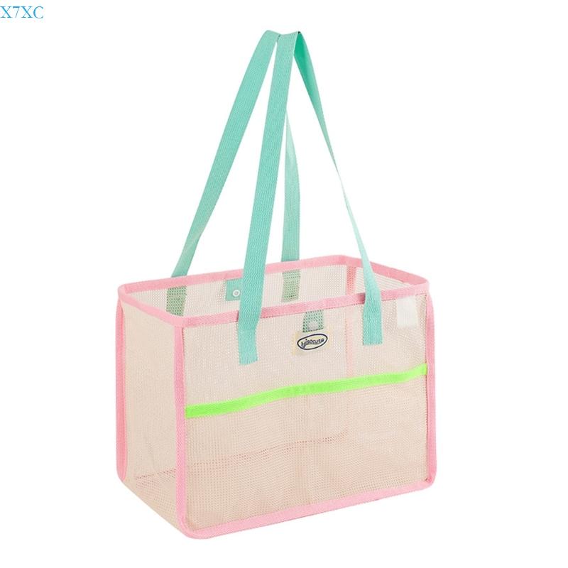 

X7XC Stylish Mesh Bag with Ventilation Spacious Foldable Handbag for Gym Vacations зелёный