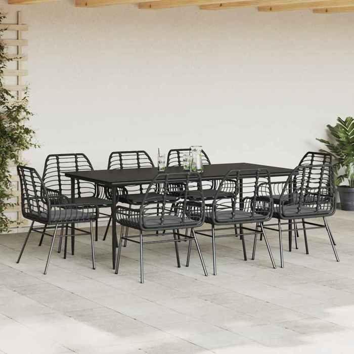 VidaXL Garden Dining Set Cushions 9pcs Black Poly Rattan Glass, Outdoor Dining Set, Furniture of 3334456