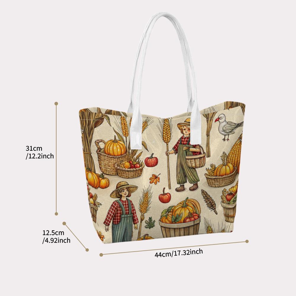 Harvest Farm Print Casual Tote Bag Portable Lightweight Daily Carry Handbag