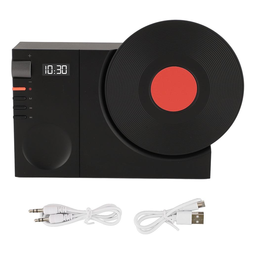 Vintage BT Speaker Tabletop Retro Clock Speaker Rotating Retro Record Player Shape Speaker for Home