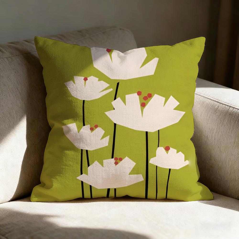 Colorful Flower Illustration Print Pillow Case Pillowcase, Double-Sided Printed, Sofa Cushion, Bedroom Headboard Pillow