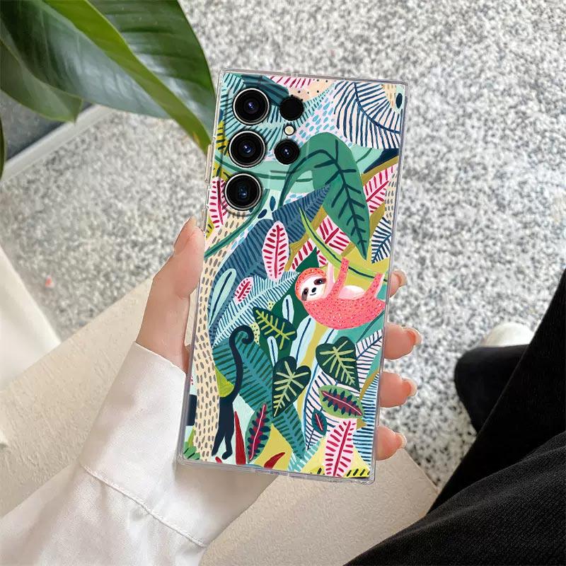 Jungle Art illustration Snake Cats Sloth Clear Case For Samsung Galaxy S26 S25 S24 S23 Ultra S20 S21 FE S22 Plus S26 Phone Cover