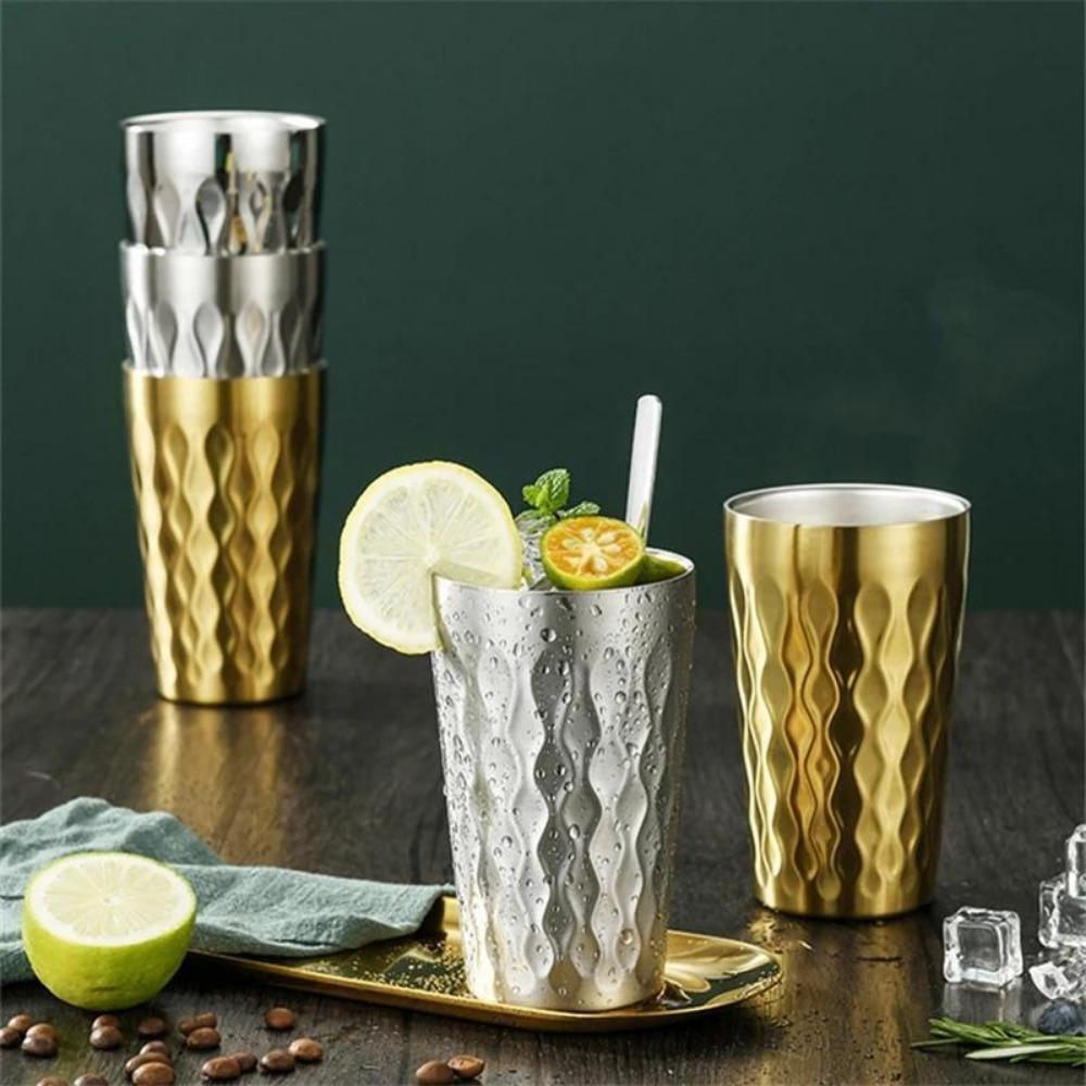350ml pivní hrnek z nerezové oceli s vlnitým vzorem, kovové kávové hrnky, barové kuchyňské nádobí, cestovní šálek vody