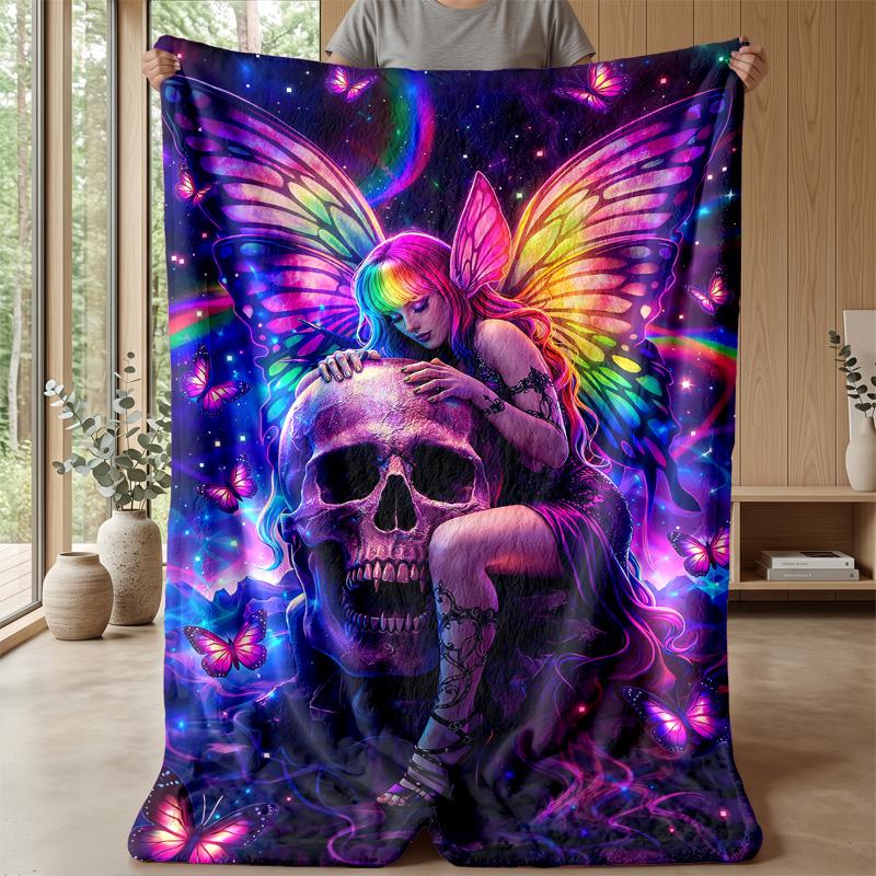 Fairy with Butterfly and Heart Theme Blanket Lightweight Warm Flannel Blanket Decorative Throw Blanket for Home Decoration