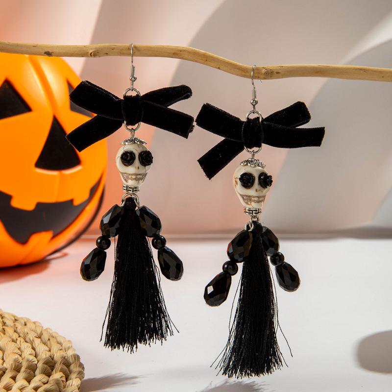 Halloween, Divertenti Divertenti Orecchini con Tassel Teschio Perline di Riso Creativi Orecchini a Rosa