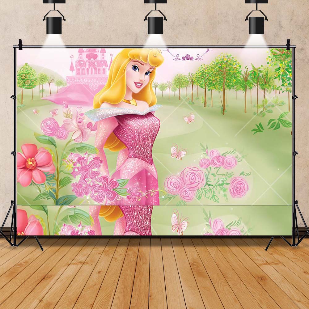 Princess Aurora Banner Background Customizable Text Kids Girls Birthday Gift Party Decoration Banner Background Kids Room Poster