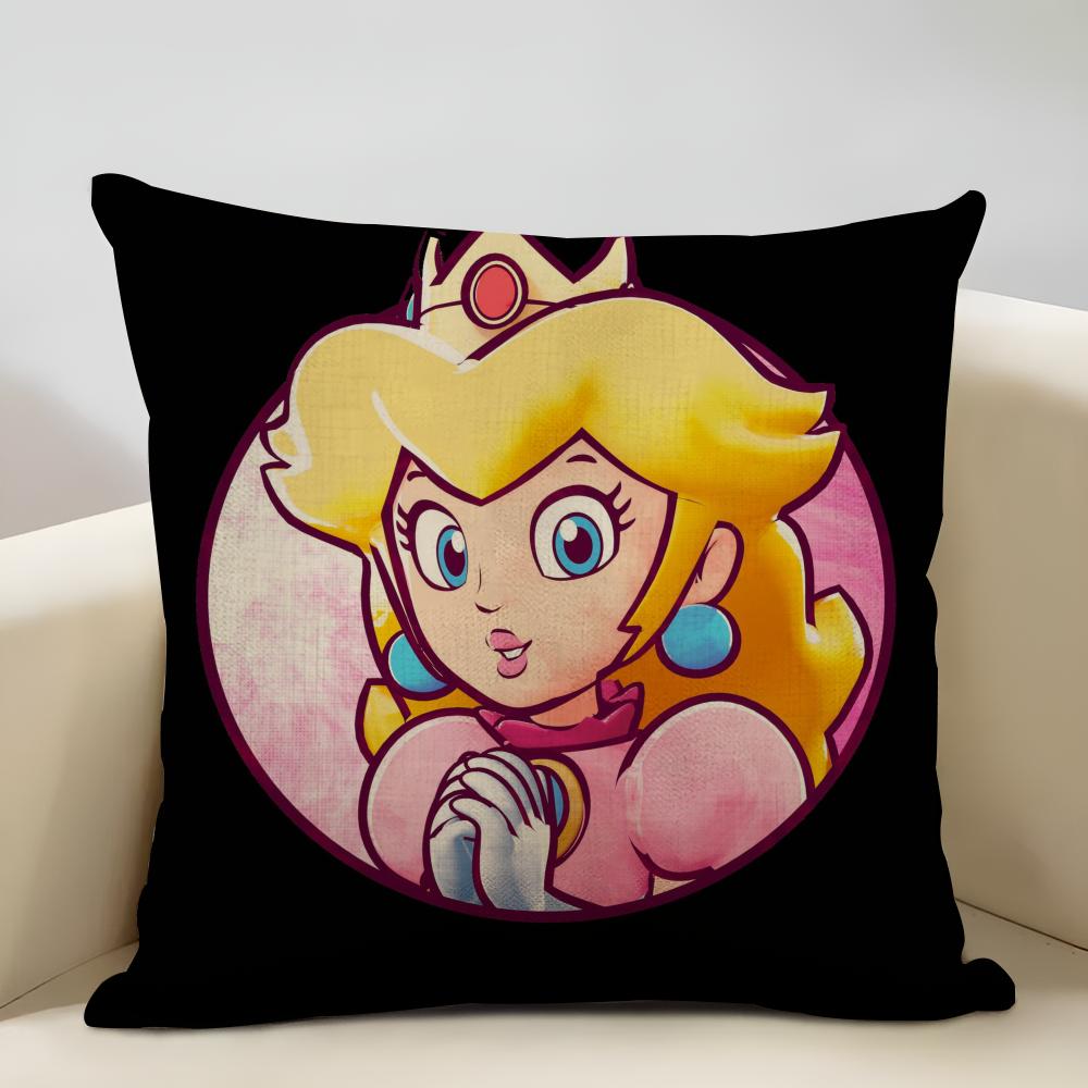Mario Series Characters Cushion Household Decoration Linen Sofa Cushion Cover: Skin-Friendly & Breathable with Invisible Zipper