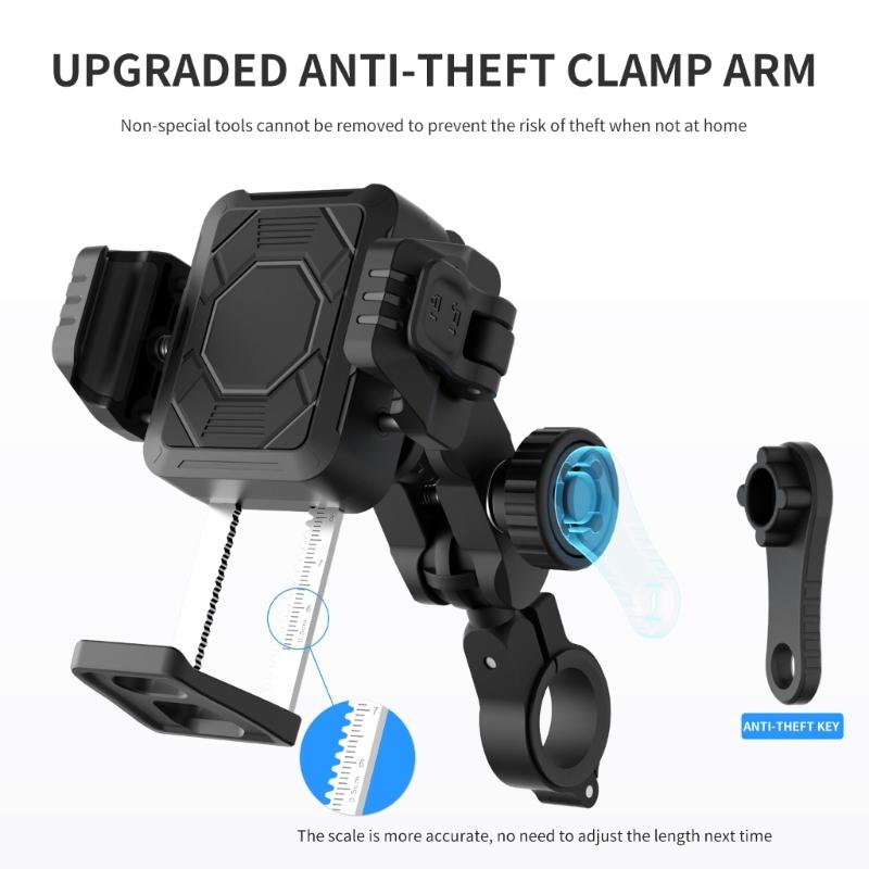 Motorcycle Phone Mount Holder Motorcycle Cellphone Mount, Bike Phone Handlebar Clamp with Anti Theft Lock