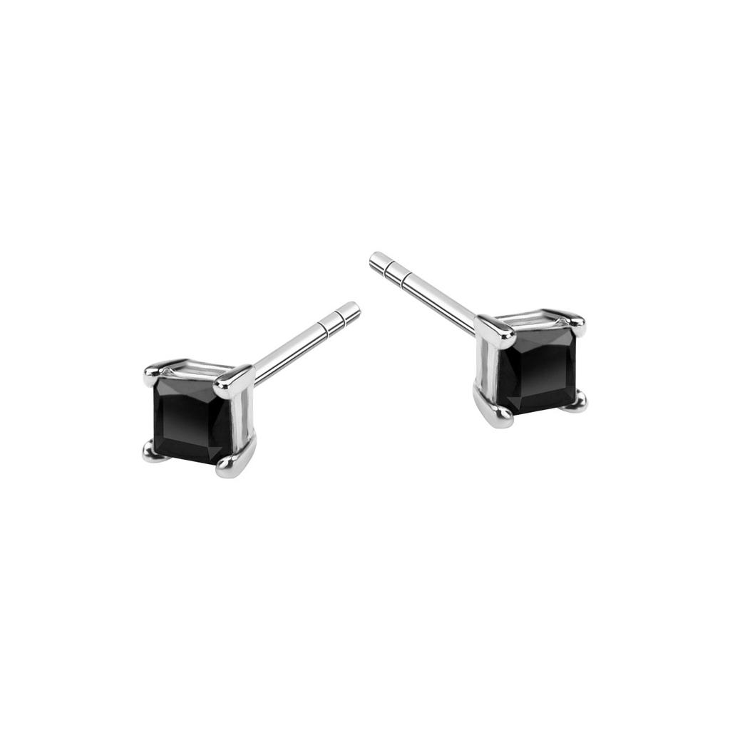 Silver Small Square Earrings with Black Cubic Zirconia