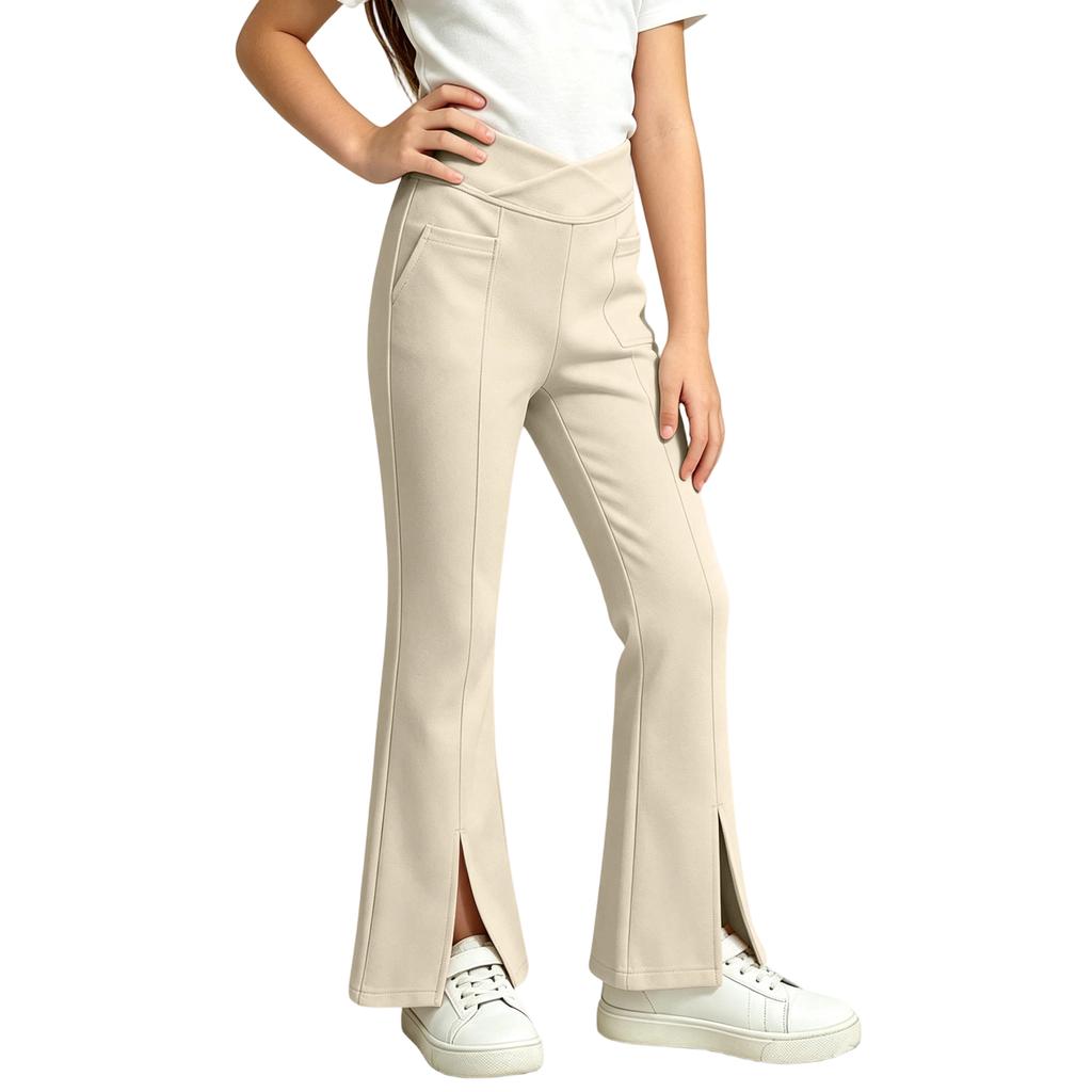 Kids High Waist Flare Pants with Pockets, Color Stretch Casual Yoga Dance Pants, Elastic Waist Activewear for Girls Boys Running and Fitness