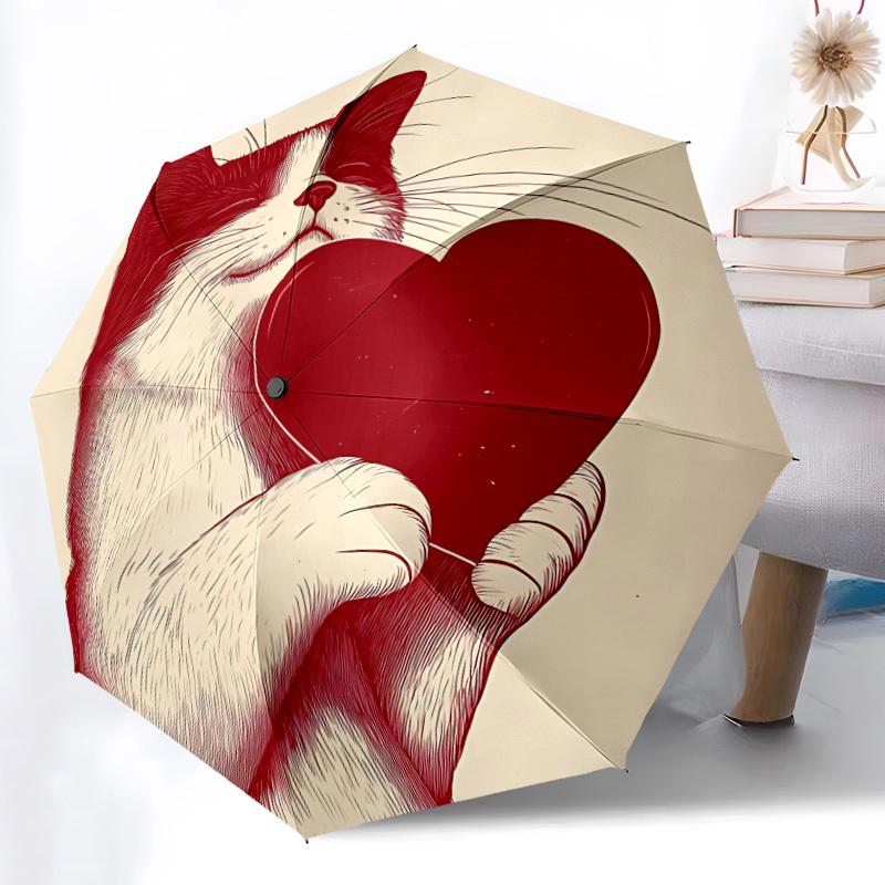 1pc Cat Heart Automatic Open/Close Umbrella Compact Folding Umbrella, All-Season Portable Umbrella for Women/Men F1124140