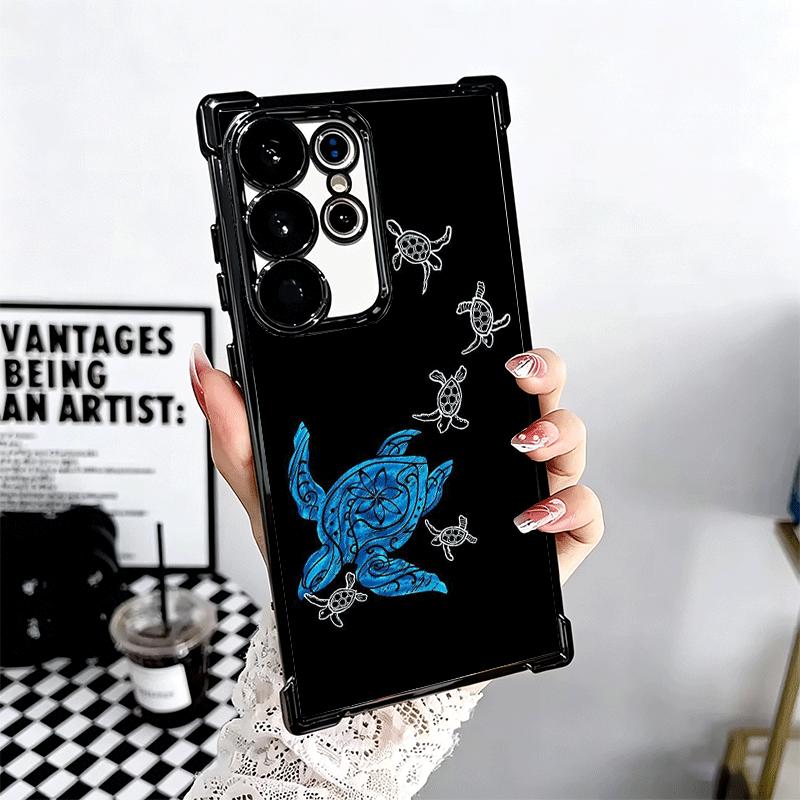 Cartoon Ocean Sea Turtle Plating Phone Case For Samsung Galaxy S24 S25 FE S26 Edge S23 Ultra S22 S21 Plus S20 Anti-Fall Airabag