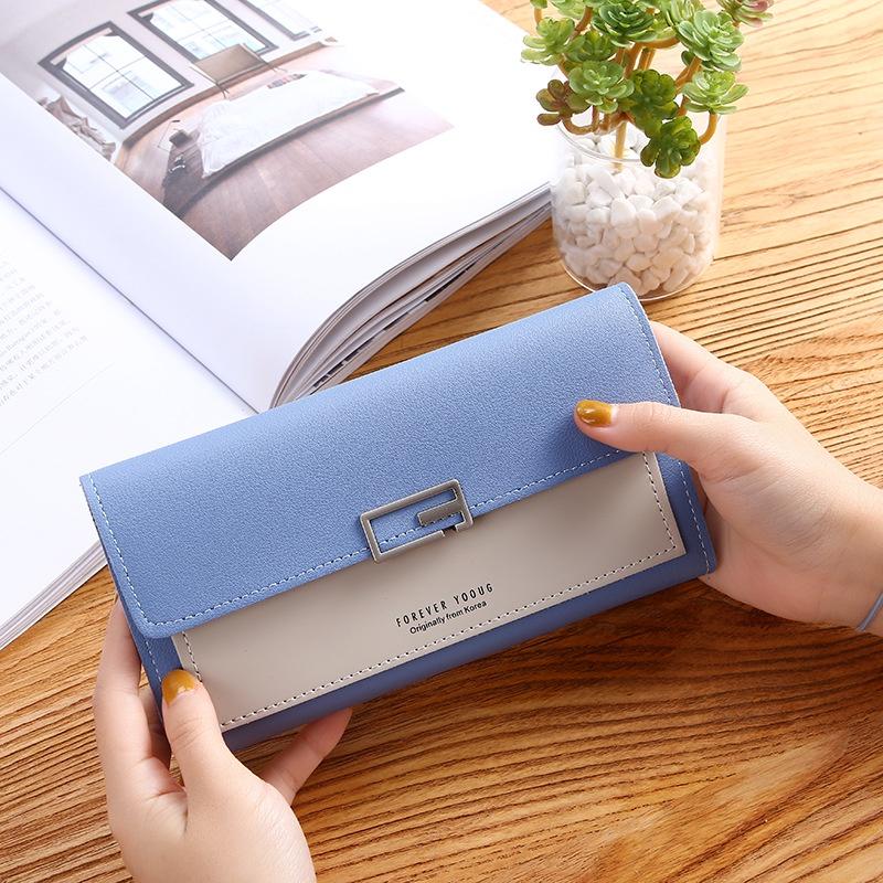 Wholesale 2023 New Korean Style Ladies Wallet Long Three-fold Wallet With Button Multiple Card Slots Coin Pocket
