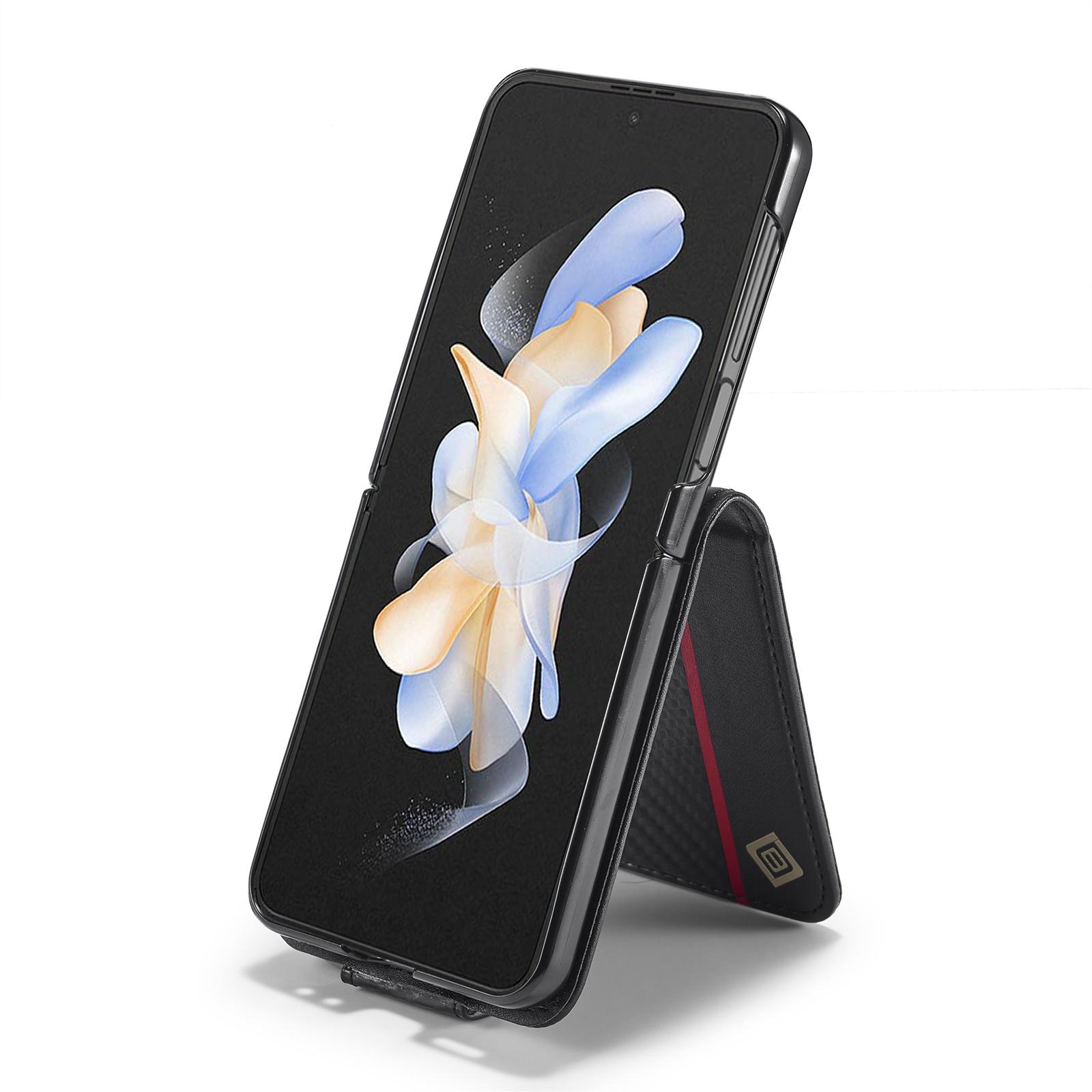 

LC.IMEEKE For Samsung Galaxy Z Flip6 5G Case Carbon Fiber Texture Card Holder Back Phone Cover Vertical Stripe