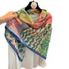 Versatile Summer Scarf Women'S French Vintage Print Sun Protection Large Silk Square Scarf Travel Multi-Wear Versatile Scarf