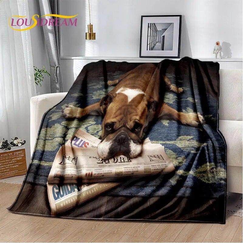 Cartoon French Pit Bull Dog Pet Soft Plush Blanket,Flannel Blanket Throw Blanket for Living Room Bedroom Bed Sofa Picnic Cover