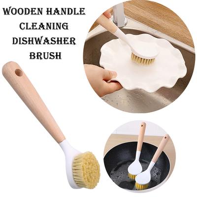 Wooden Handle Pot Brush Multi Functional Oil Resistant Scrubber for Pans Bowls Durable Non Scratch Kitchen Cleaning Tool Durable