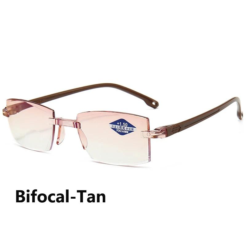 Luxury Rimless Bifocal Reading Glasses for Women Men Unisex Far Near Sight Eyeglasses Finished Prescription Hyperopia Eyewear