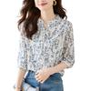 Small Floral Shirt Women's Seven-quarter-sleeved Summer Cotton Top Age-reducing Shirt