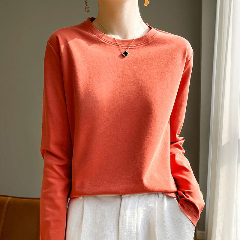 Women's Long-Sleeve Round Neck Loose Base Layer Top, Spring/Autumn Style, Dropped Shoulders, Solid Color