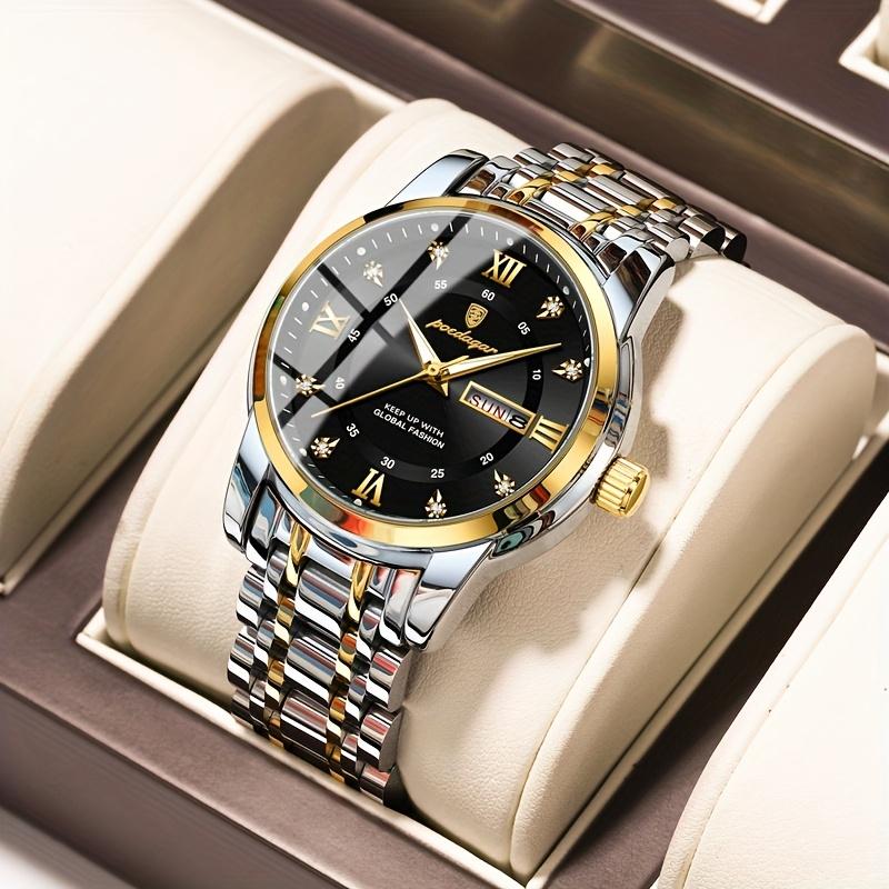 2026 New Arrival Men's Quartz Watch, Stainless Steel Silver Blue Green Black Dial Waterproof Luminous Dual Calendar Business Wristwatch