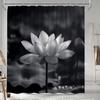 Black & White Lotus Flower Shower Curtain - Serene Blooming Petals & Water Lily Design, Tranquil Aesthetic,  Washable Polyester